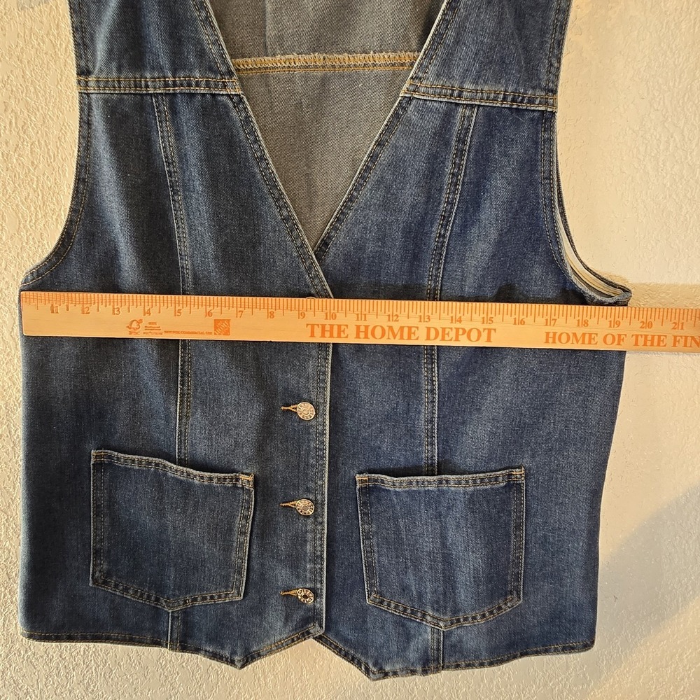 Jeans Denim Vest Womens Large Blue Button Front Utility Pocket Western 90s Y2K - Picture 4 of 11